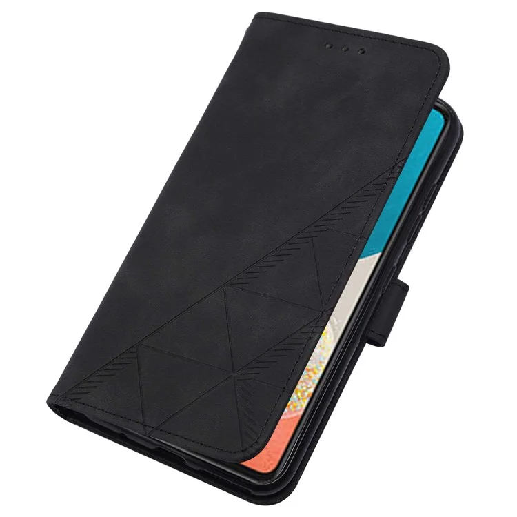 PB2-1 Series Lines Imprinting Folio Flip PU Leder Stand Wallet Phone Cover Case mit Schultergurt für Samsung Galaxy A53 5G - Schwarz