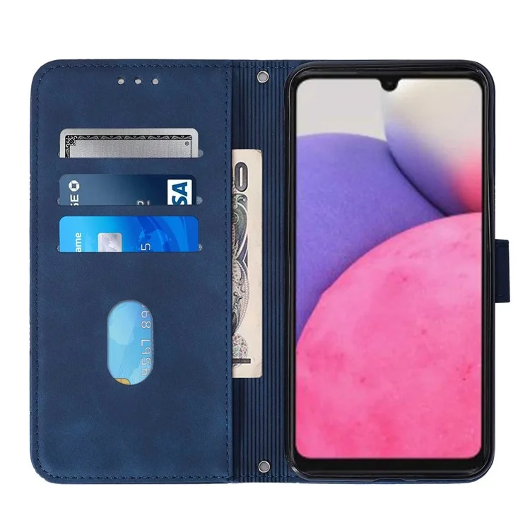 PB2-1 Series Lines Imprinting Magnetic Clasp Folio Flip PU Leather Stand Wallet Phone Cover Case with Shoulder Strap for Samsung Galaxy A33 5G - Zafiro
