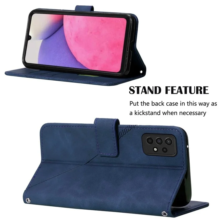 PB2-1 Series Lines Imprinting Magnetic Clasp Folio Flip PU Leather Stand Wallet Phone Cover Case with Shoulder Strap for Samsung Galaxy A33 5G - Zafiro