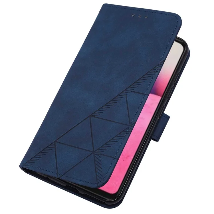PB2-1 Series Lines Imprinting Magnetic Clasp Folio Flip PU Leather Stand Wallet Phone Cover Case with Shoulder Strap for Samsung Galaxy A33 5G - Zafiro