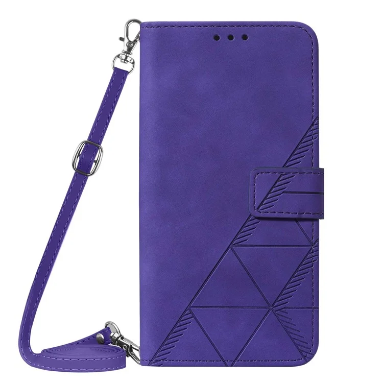Серия PB2-1 Линии принтера PU Leather Hands-free Stand Wallet Phone Cover Magnetic Clasp Case with Shoulder Strap for Samsung Galaxy S22 Ultra 5G - Purple