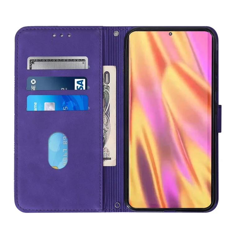 Серия PB2-1 Линии принтера PU Leather Hands-free Stand Wallet Phone Cover Magnetic Clasp Case with Shoulder Strap for Samsung Galaxy S22 Ultra 5G - Purple