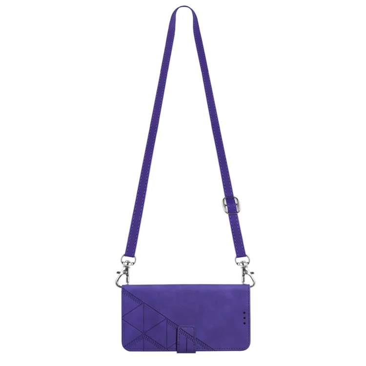 Серия PB2-1 Линии принтера PU Leather Hands-free Stand Wallet Phone Cover Magnetic Clasp Case with Shoulder Strap for Samsung Galaxy S22 Ultra 5G - Purple