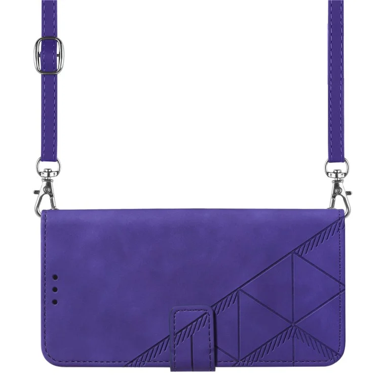 Серия PB2-1 Линии принтера PU Leather Hands-free Stand Wallet Phone Cover Magnetic Clasp Case with Shoulder Strap for Samsung Galaxy S22 Ultra 5G - Purple