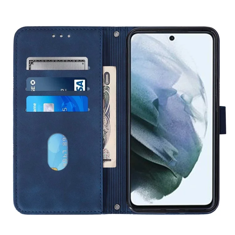 PB2-1 Série Lignes de protection globale Imprinting PU Leather Stand Wallet Phone Cover Magnetic Clasp Case with Shoulder Strap pour Samsung Galaxy S22+ 5G - Saphir