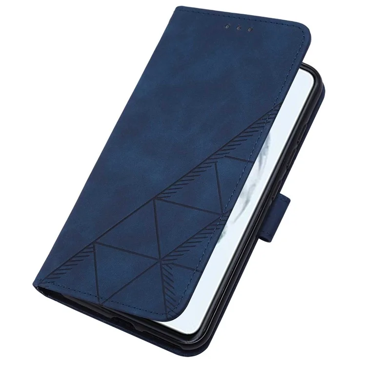 PB2-1 Series Lines Imprinting PU Leather 360 Degree Protective Stand Wallet Phone Cover Case with Shoulder Strap for Samsung Galaxy S22 5G - Zafiro