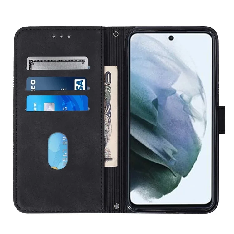 PB2-1 Series Linhas de Impressão Magnética Fivela Bolsa de Couro PU Capa do Telefone com Alça de Ombro para Samsung Galaxy S21 FE 5G - Preto