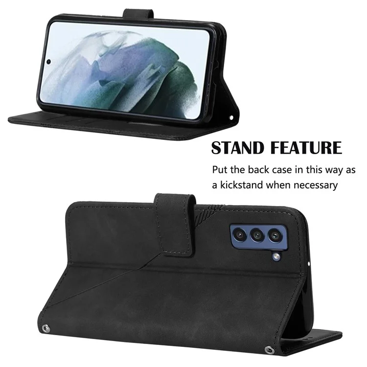 PB2-1 Series Linhas de Impressão Magnética Fivela Bolsa de Couro PU Capa do Telefone com Alça de Ombro para Samsung Galaxy S21 FE 5G - Preto