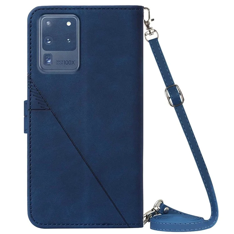 PB2-1 Serie Mode PU Leder Unterstützend Stand Wallet Phone Deckung Mobiltelefonhülle Mit Schultergurt Für Samsung Galaxy S20 Ultra - Saphir