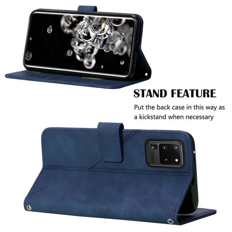 PB2-1 Serie Mode PU Leder Unterstützend Stand Wallet Phone Deckung Mobiltelefonhülle Mit Schultergurt Für Samsung Galaxy S20 Ultra - Saphir