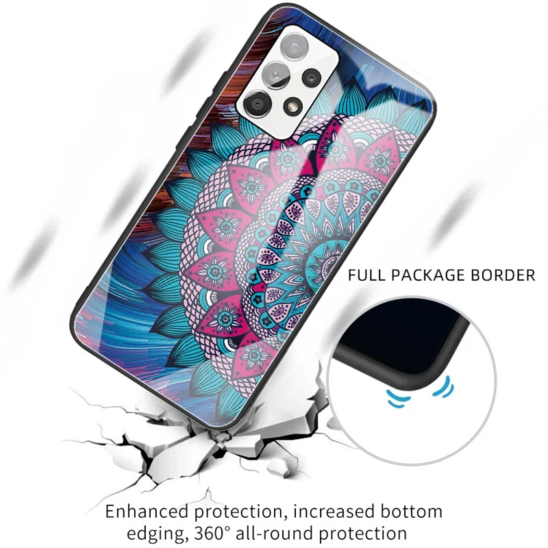 Tempered Glass Back Flexible TPU Bumper Anti-Scratch Pattern Printing Case for Samsung Galaxy A53 5G - Mandala Flower