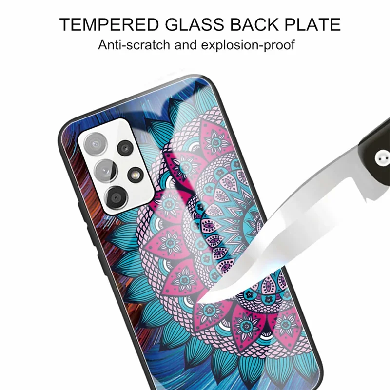 Tempered Glass Back Flexible TPU Bumper Anti-Scratch Pattern Printing Case for Samsung Galaxy A53 5G - Mandala Flower