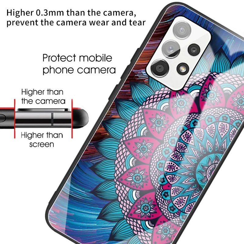 Tempered Glass Back Flexible TPU Bumper Anti-Scratch Pattern Printing Case for Samsung Galaxy A53 5G - Mandala Flower