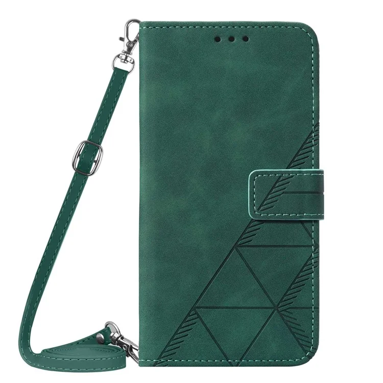PB2-1 Serie Stylish Lines Imprinting Magnetic Clasp Anti-dust Mobile Phone Bag Case PU Leather + TPU Stand Wallet Phone Cover with Shoulder Strap for Samsung Galaxy S20 Plus 4G/5G - Verde Negruzco