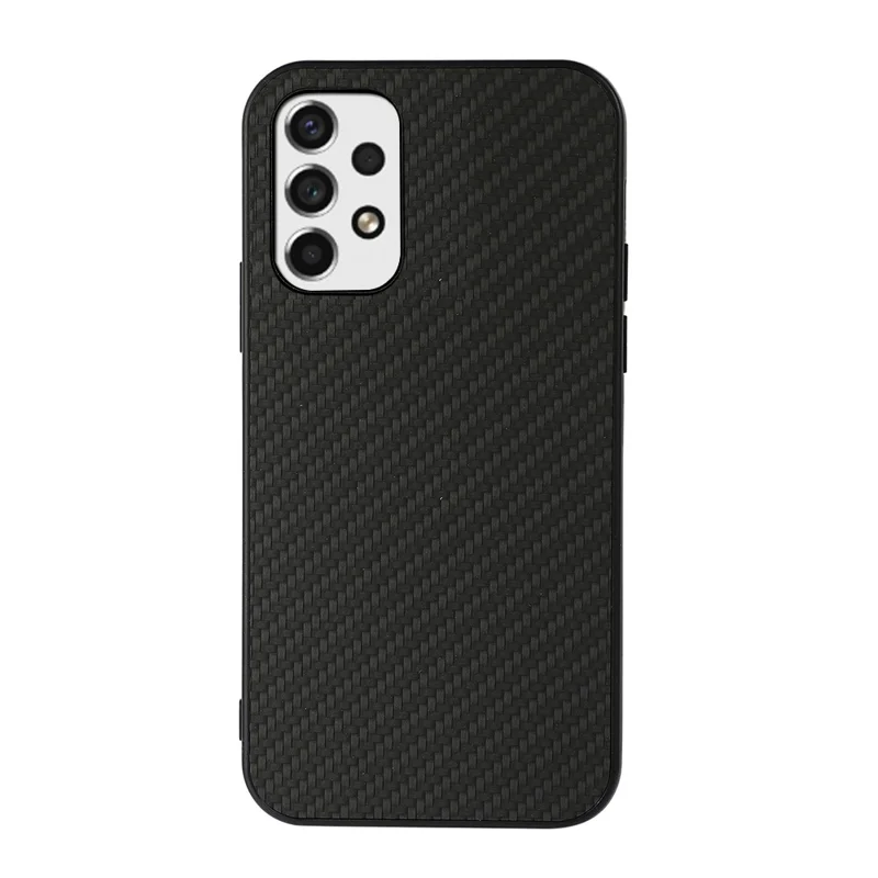 Light Slim Shockproof PU Leather Coated PC + TPU Carbon Fiber Texture Phone Case Shell for Samsung Galaxy A53 5G - Black