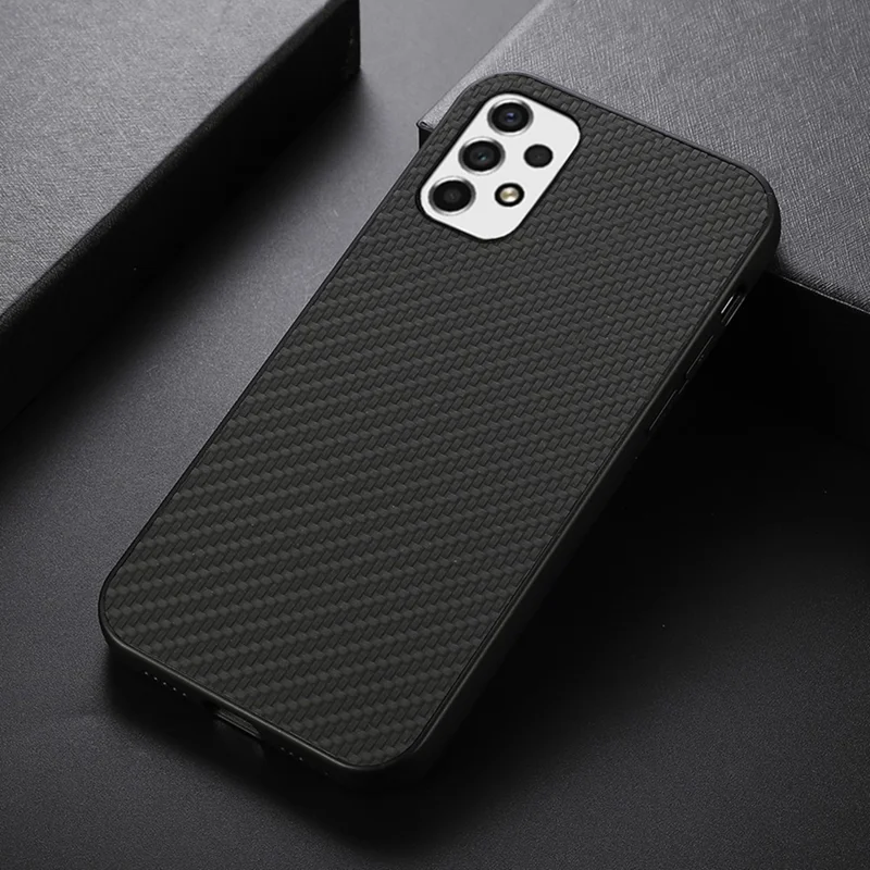 Light Slim Shockproof PU Leather Coated PC + TPU Carbon Fiber Texture Phone Case Shell for Samsung Galaxy A53 5G - Black
