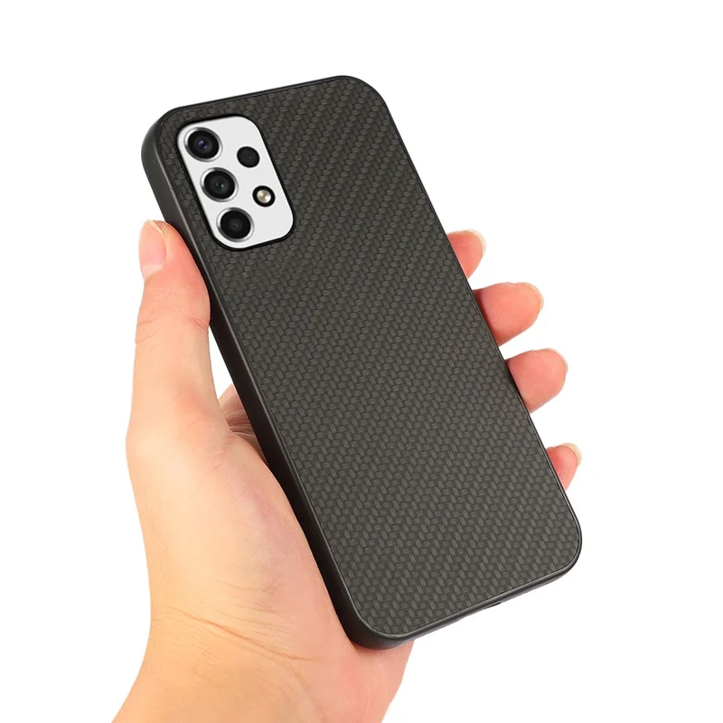 Light Slim Shockproof PU Leather Coated PC + TPU Carbon Fiber Texture Phone Case Shell for Samsung Galaxy A53 5G - Black