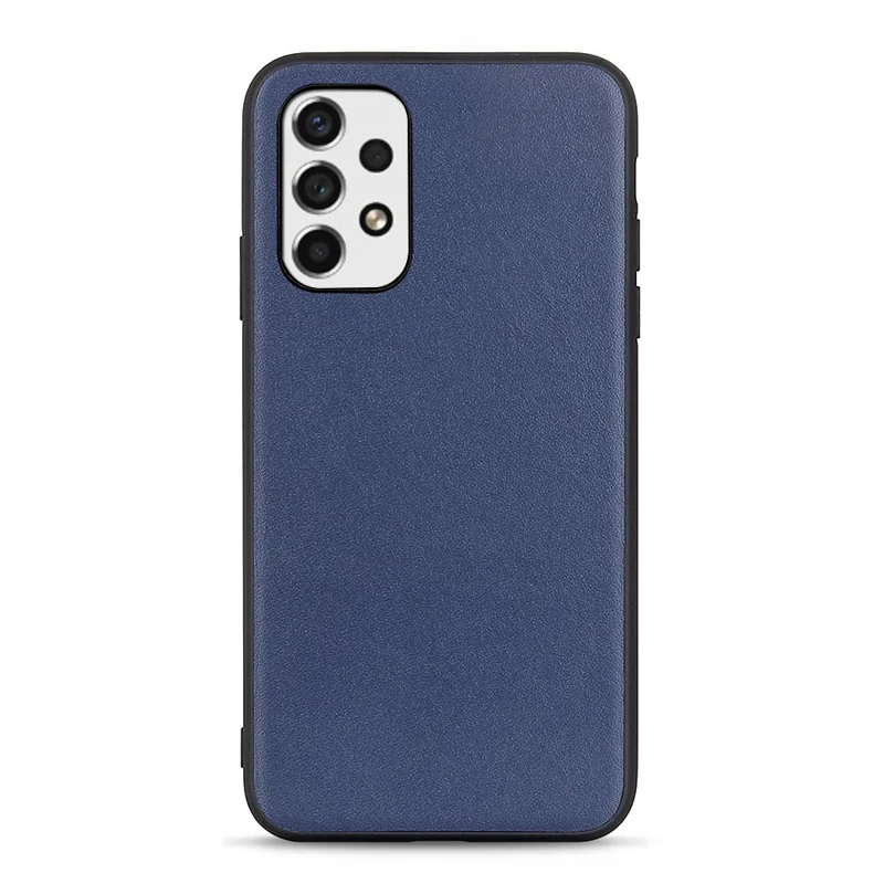 Textured Genuine Thin Light Shockproof Leather Coated PC + TPU Hybrid Case Phone Shell for Samsung Galaxy A53 5G - Blue