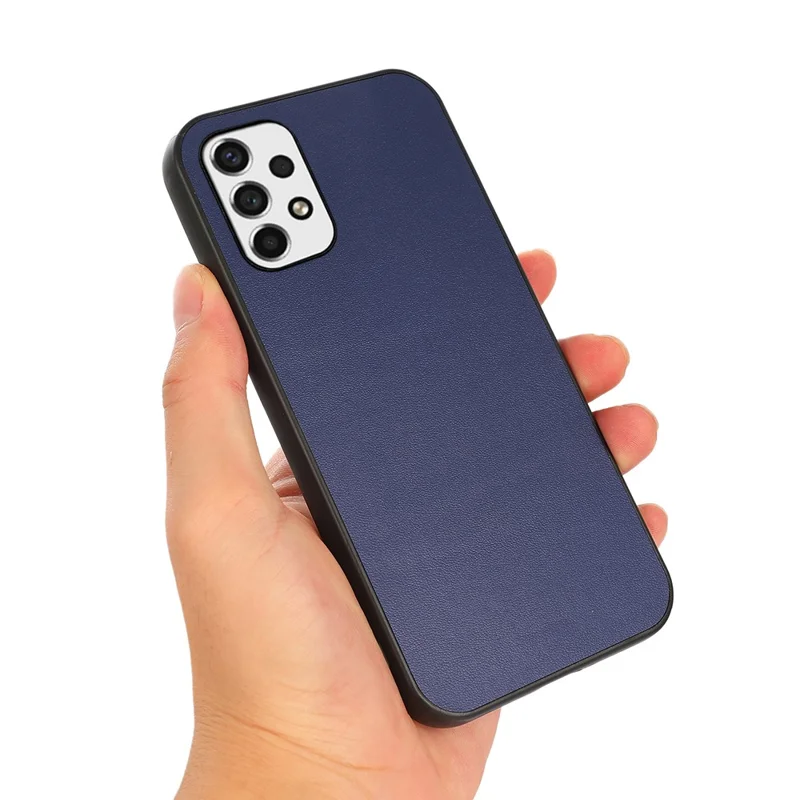 Textured Genuine Thin Light Shockproof Leather Coated PC + TPU Hybrid Case Phone Shell for Samsung Galaxy A53 5G - Blue