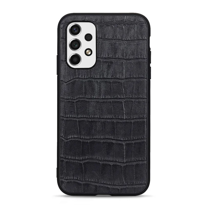 Genuine Leather Coated PC+TPU Case Crocodile Texture Anti-fall Cover for Samsung Galaxy A53 5G - Black