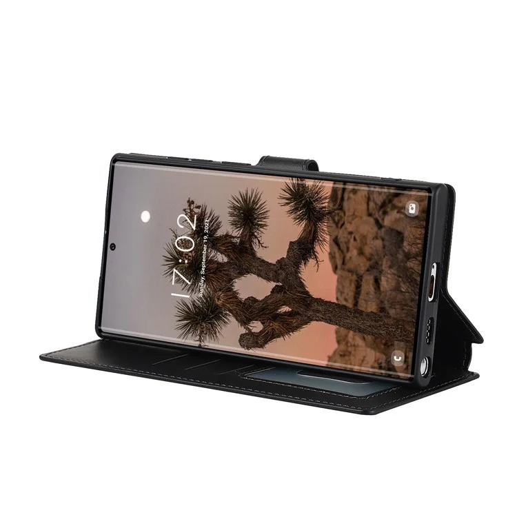 Capa Carteira de Couro PU Retrô Flip Stand TPU à Prova de Choque com Bloqueio RFID para Samsung Galaxy S22 Ultra 5G - Preto 