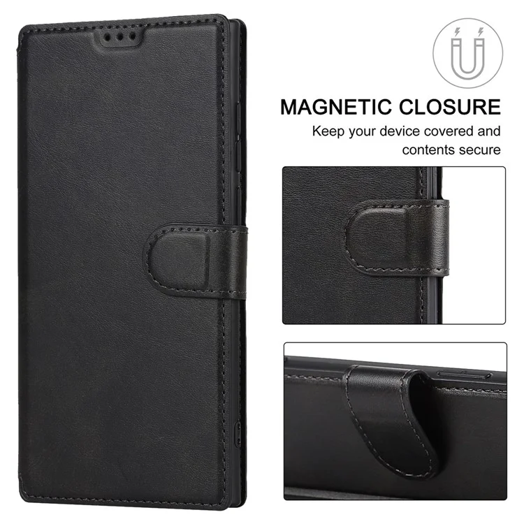 Capa Carteira de Couro PU Retrô Flip Stand TPU à Prova de Choque com Bloqueio RFID para Samsung Galaxy S22 Ultra 5G - Preto 