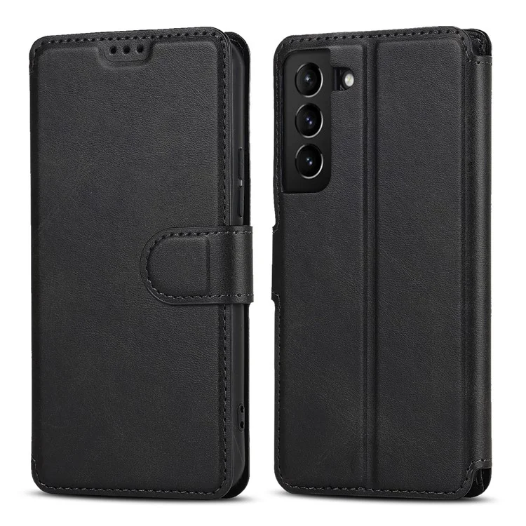 Capa de Carteira Vintage Texture Matte PU Leather Folio Flip Stand RFID Blocking Magnetic para Samsung Galaxy S22 5G - Preto