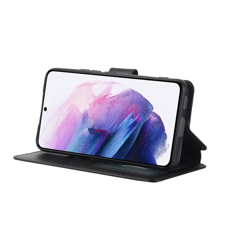 Capa de Carteira Vintage Texture Matte PU Leather Folio Flip Stand RFID Blocking Magnetic para Samsung Galaxy S22 5G - Preto