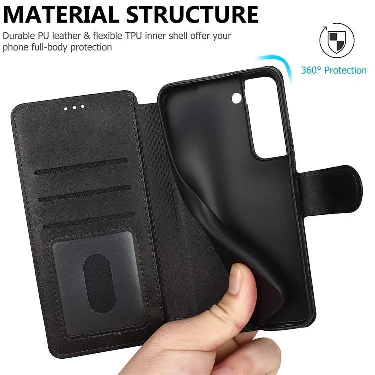 Capa de Carteira Vintage Texture Matte PU Leather Folio Flip Stand RFID Blocking Magnetic para Samsung Galaxy S22 5G - Preto