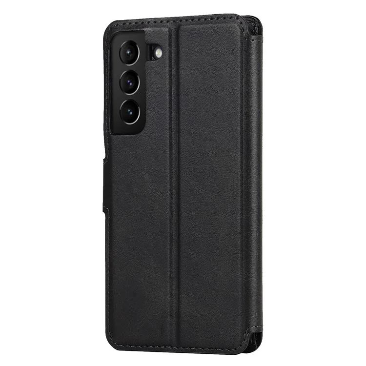 Capa de Carteira Vintage Texture Matte PU Leather Folio Flip Stand RFID Blocking Magnetic para Samsung Galaxy S22 5G - Preto
