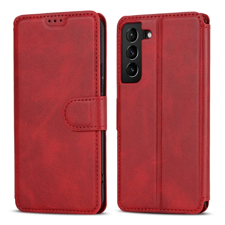 Textura Vintage Foste Fólio de Couro Flip Stand Capa Rfid Bloqueando Tampa da Carteira Magnética Para Samsung Galaxy S22 5g - Vermelho