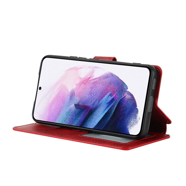 Textura Vintage Foste Fólio de Couro Flip Stand Capa Rfid Bloqueando Tampa da Carteira Magnética Para Samsung Galaxy S22 5g - Vermelho