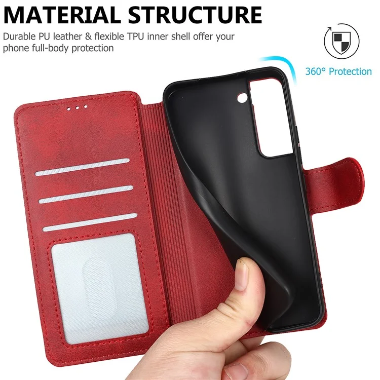 Textura Vintage Foste Fólio de Couro Flip Stand Capa Rfid Bloqueando Tampa da Carteira Magnética Para Samsung Galaxy S22 5g - Vermelho