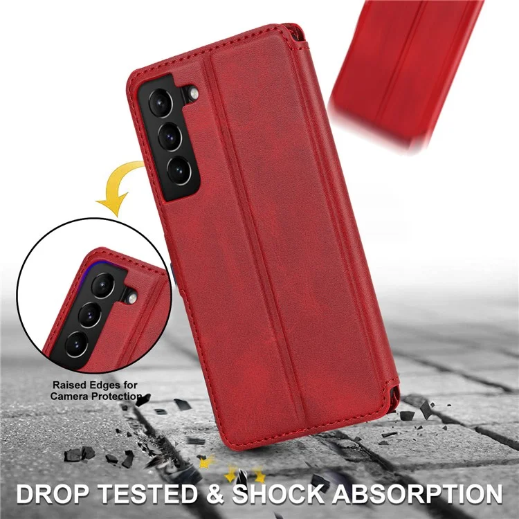 Textura Vintage Foste Fólio de Couro Flip Stand Capa Rfid Bloqueando Tampa da Carteira Magnética Para Samsung Galaxy S22 5g - Vermelho