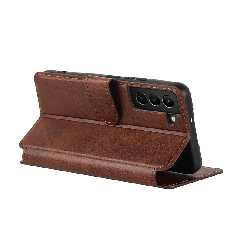 Vintage Texture Matte PU Leather Folio Flip Stand Case RFID Blocking Magnetic Wallet Cover for Samsung Galaxy S22 5G - Dark Brown