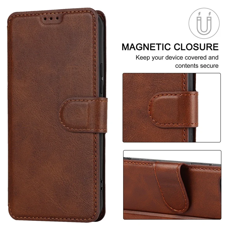 Vintage Texture Matte PU Leather Folio Flip Stand Case RFID Blocking Magnetic Wallet Cover for Samsung Galaxy S22 5G - Dark Brown