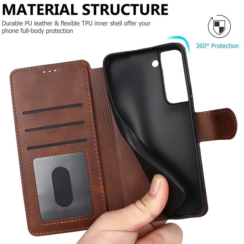 Vintage Texture Matte PU Leather Folio Flip Stand Case RFID Blocking Magnetic Wallet Cover for Samsung Galaxy S22 5G - Dark Brown