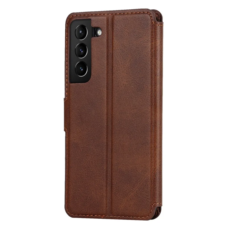 Vintage Texture Matte PU Leather Folio Flip Stand Case RFID Blocking Magnetic Wallet Cover for Samsung Galaxy S22 5G - Dark Brown