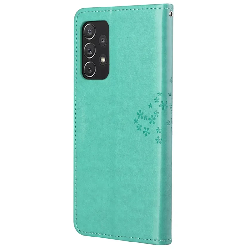 Owl Tree Pattern Imprinted Magnetic Clasp TPU and PU Leather Phone Case Stand Wallet Cover with Strap for Samsung Galaxy A73 5G - Green