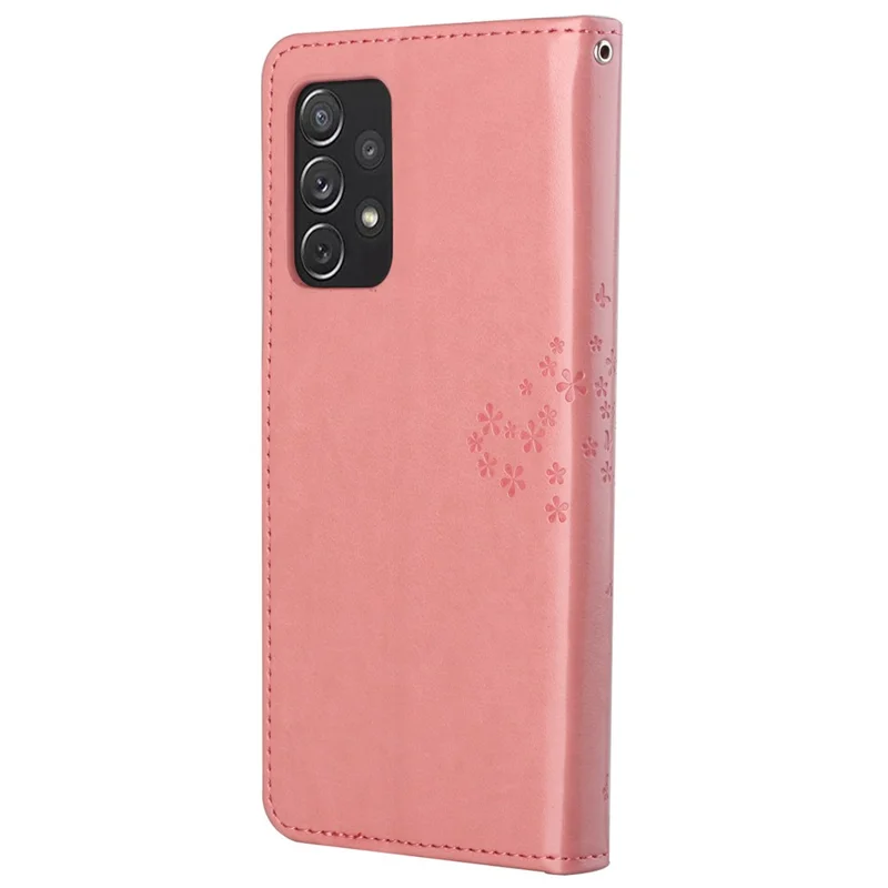 Owl Tree Pattern Imprinted Magnetic Clasp TPU and PU Leather Phone Case Stand Wallet Cover with Strap for Samsung Galaxy A73 5G - Pink