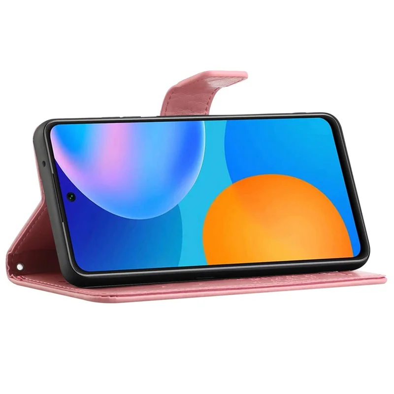 Owl Tree Pattern Imprinted Magnetic Clasp TPU and PU Leather Phone Case Stand Wallet Cover with Strap for Samsung Galaxy A73 5G - Pink