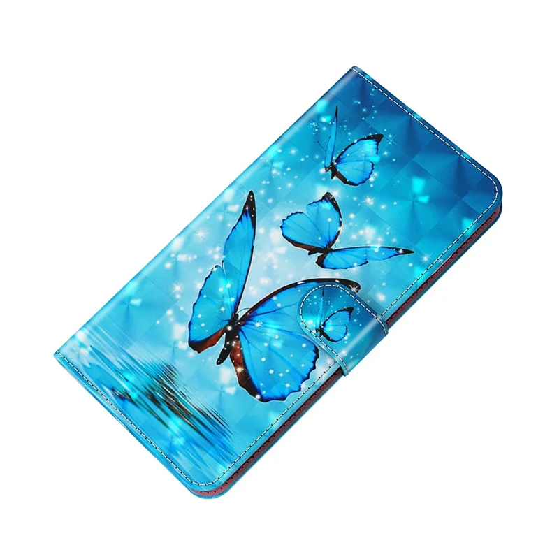 For Samsung Galaxy A13 4G 3D Pattern Printing Scratch-resistant Phone Case PU Leather Stand Phone Protector with Wallet Strap - Blue Butterflies