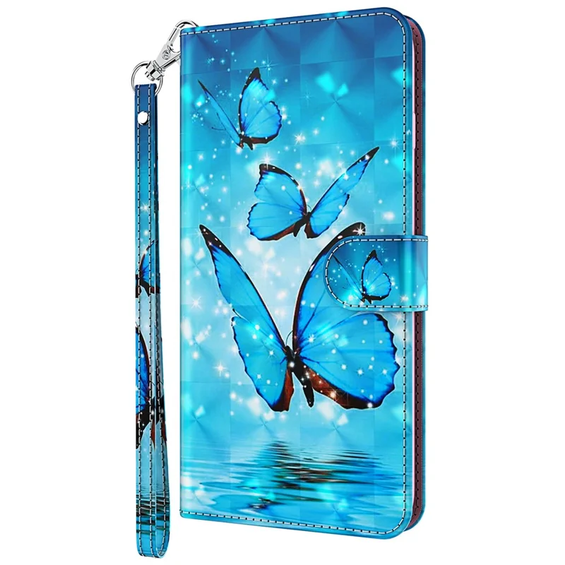 For Samsung Galaxy A13 4G 3D Pattern Printing Scratch-resistant Phone Case PU Leather Stand Phone Protector with Wallet Strap - Blue Butterflies