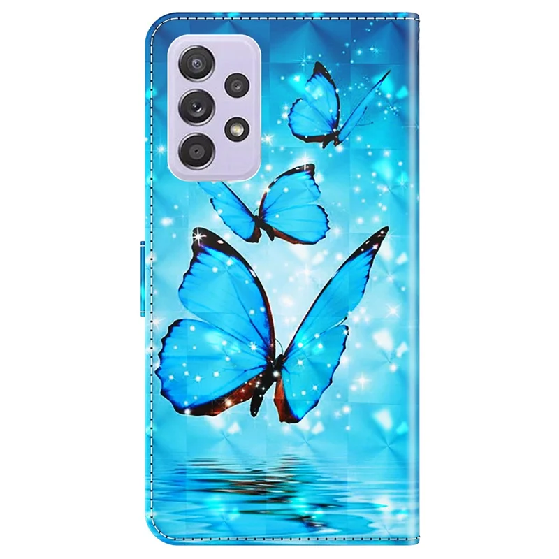 For Samsung Galaxy A13 4G 3D Pattern Printing Scratch-resistant Phone Case PU Leather Stand Phone Protector with Wallet Strap - Blue Butterflies
