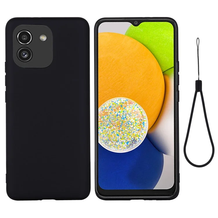 Per Samsung Galaxy A03 (164,2 x 75,9 x 9,1 mm) Fodera in microfibra Resistente ai graffi Custodia per telefono in silicone liquido morbido con cinturino - Nero