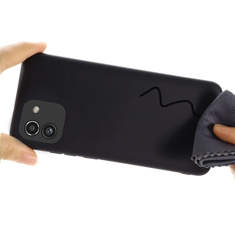 Per Samsung Galaxy A03 (164,2 x 75,9 x 9,1 mm) Fodera in microfibra Resistente ai graffi Custodia per telefono in silicone liquido morbido con cinturino - Nero