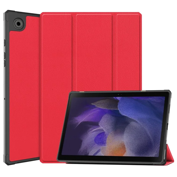 Para Samsung Galaxy Tab A8 10.5 (2021) Funda de tableta de cuero sintético con soporte plegable Tri-fold Cubierta plegable inteligente Despertar / Dormir automático - Rojo
