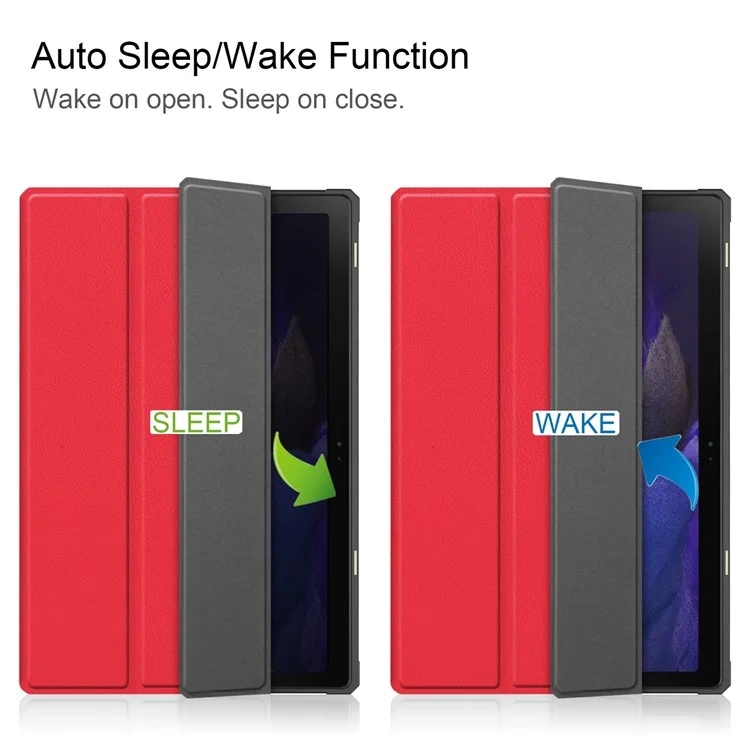 Para Samsung Galaxy Tab A8 10.5 (2021) Funda de tableta de cuero sintético con soporte plegable Tri-fold Cubierta plegable inteligente Despertar / Dormir automático - Rojo
