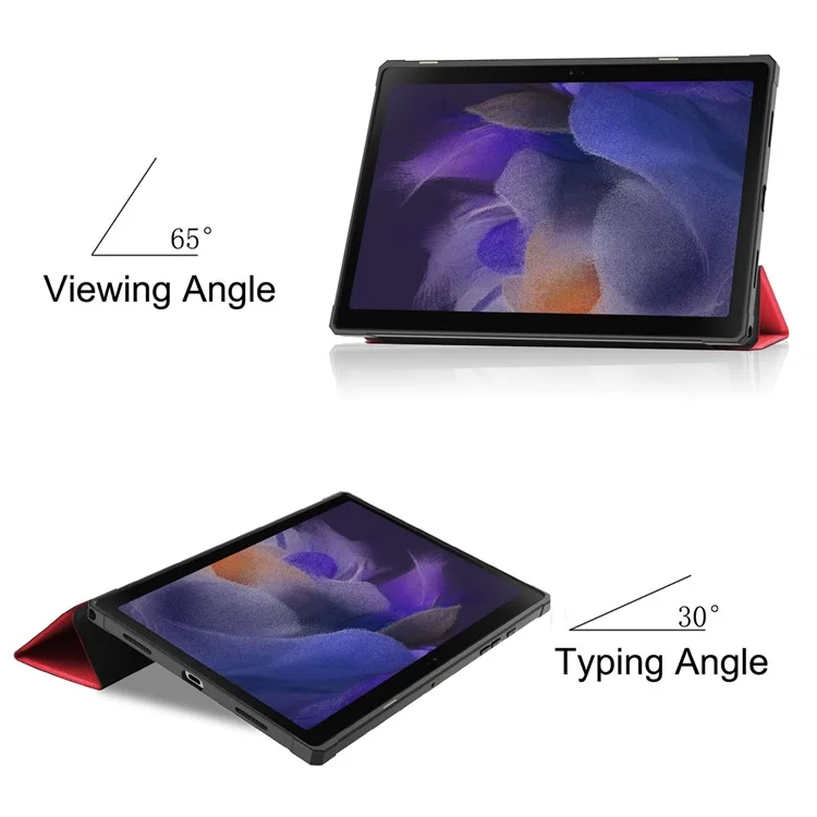 Para Samsung Galaxy Tab A8 10.5 (2021) Funda de tableta de cuero sintético con soporte plegable Tri-fold Cubierta plegable inteligente Despertar / Dormir automático - Rojo