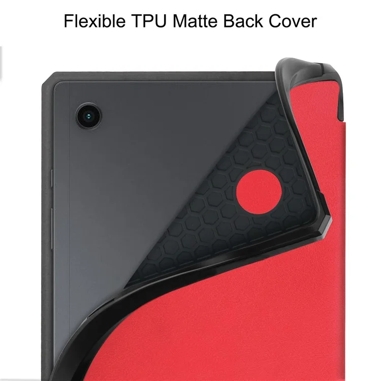 Para Samsung Galaxy Tab A8 10.5 (2021) Funda de tableta de cuero sintético con soporte plegable Tri-fold Cubierta plegable inteligente Despertar / Dormir automático - Rojo